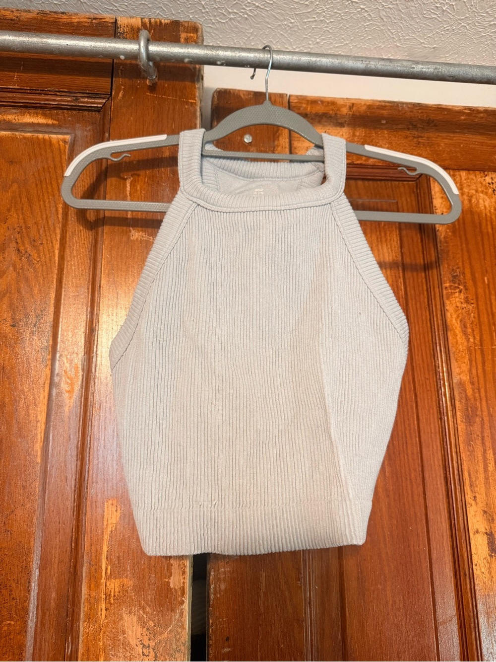 aerie Cream Ribbed Halter Crop Top
